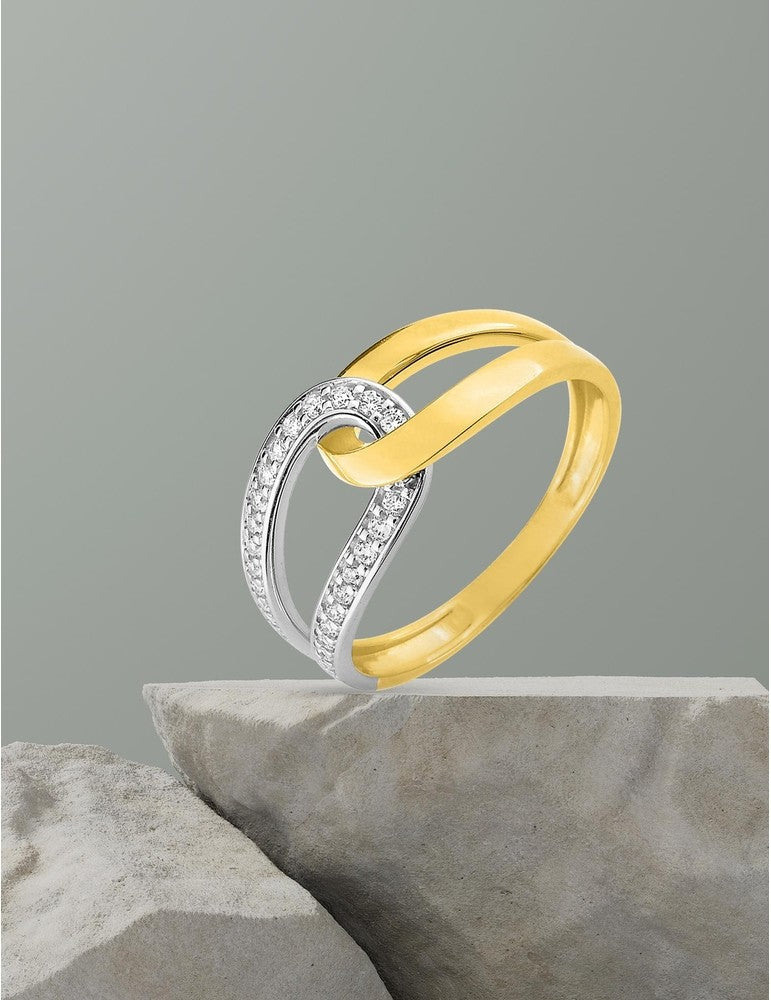 Bague bicolore en or 9ct avec zirconiums 421-237