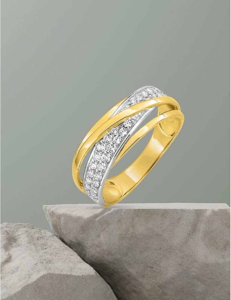 Bague bicolore en or 9ct avec zirconiums 421-206