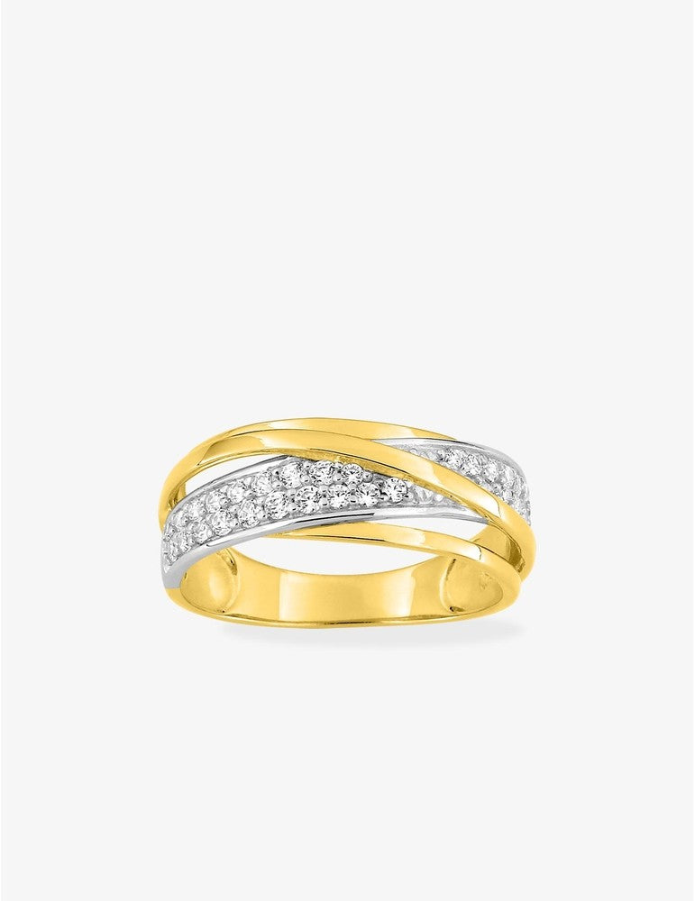 Bague bicolore en or 9ct avec zirconiums 421-206
