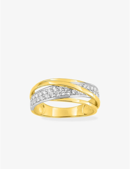 Bague bicolore en or 9ct avec zirconiums 421-206