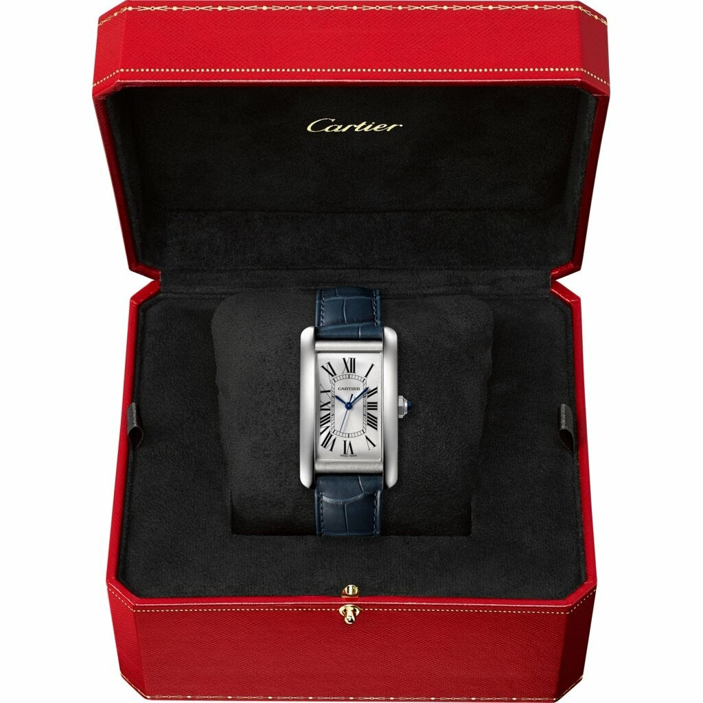 Montre Tank Américaine Grand modèle, acier, cuir