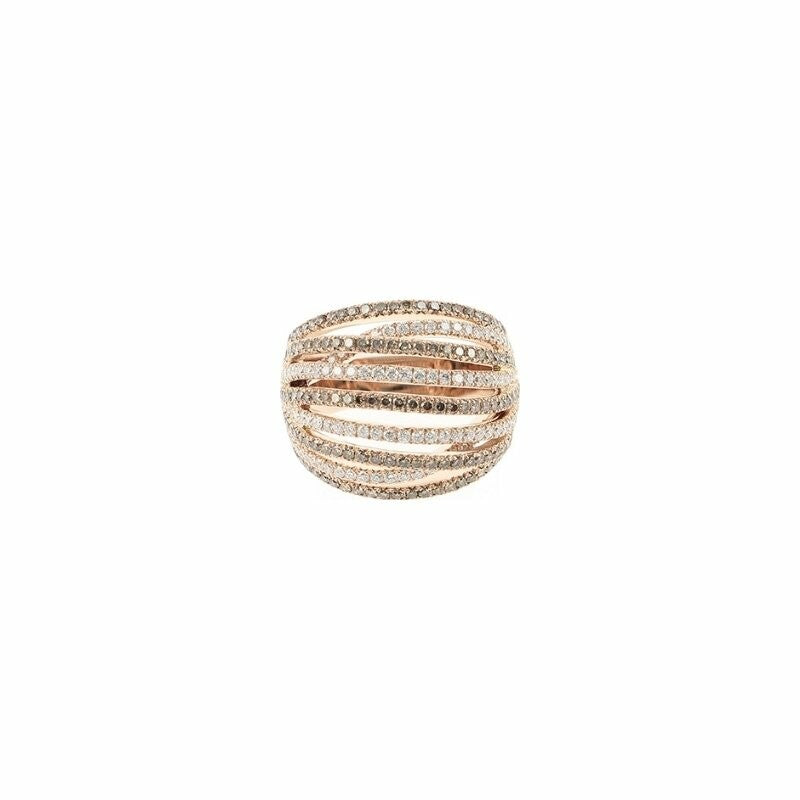 Bague Multi-ligne en or rose, diamants blancs, bruns et noirs