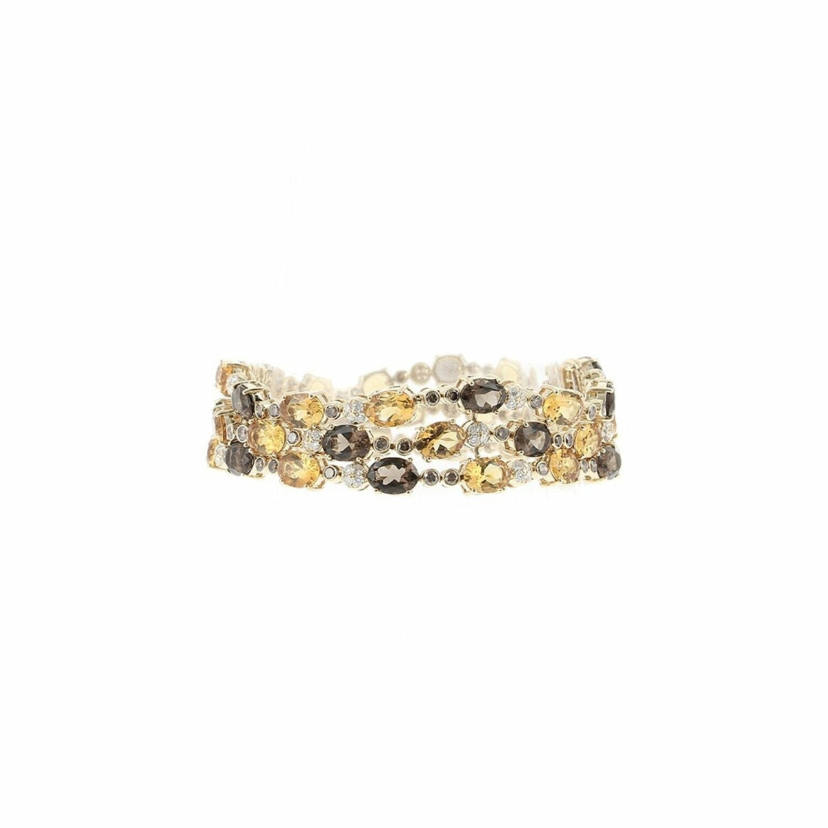 Bracelet manchette en or jaune, diamants et citrines
