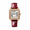 Montre Santos-Dumont Petit modèle, mouvement quartz, or rose, diamants, cuir