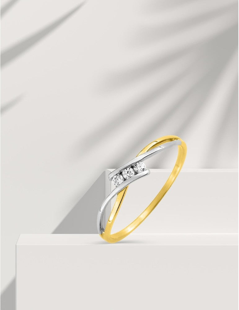 Bague bicolore en or 9ct et zirconiums 421-192