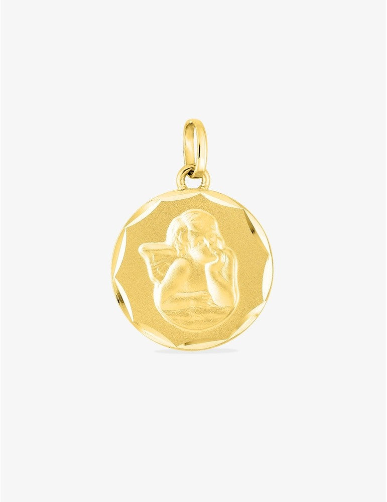 Médaille ronde avec ange en or jaune 18ct 369-348