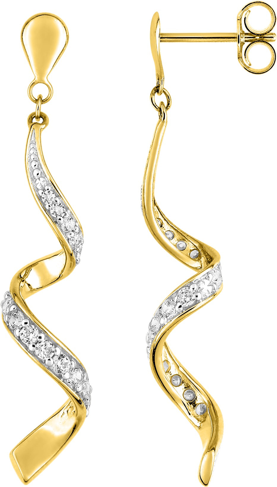 Boucles d'oreilles en or bicolore + zirconiums 9ct 482-123