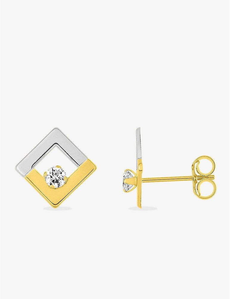 Boucles d'oreilles bicolores en or 9ct + zirconiums 484-135