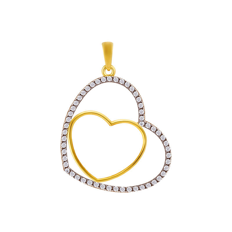 Pendentif double coeurs réversible en or 9ct + zirconiums 463-39