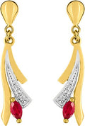 Boucles d'oreilles en or bicolore + rubis + diamant 9ct 482-38