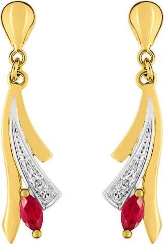 Boucles d'oreilles en or bicolore + rubis + diamant 9ct 482-38