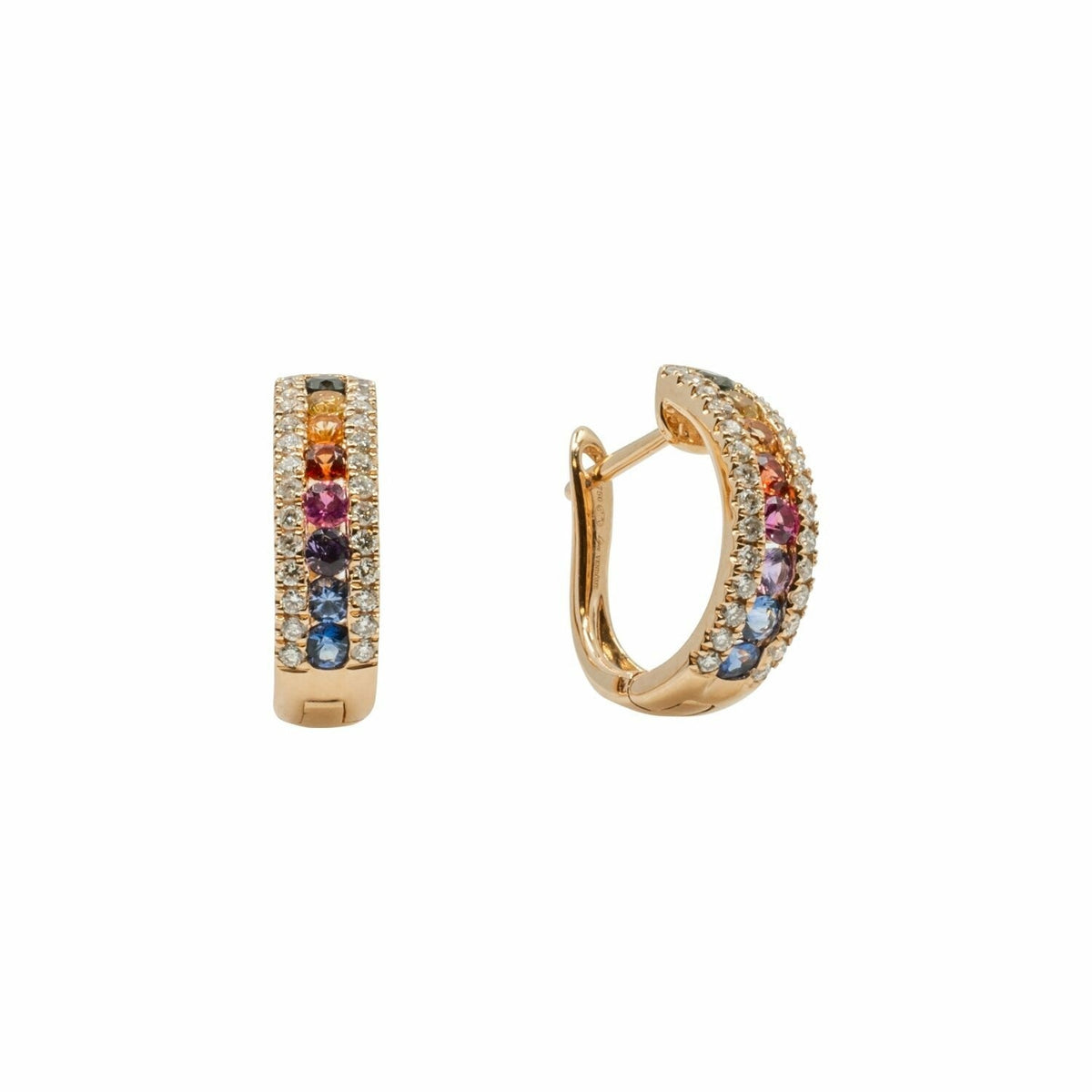 Boucles d'oreille créoles or rose  Arc En Ciel demi serti saphirs et diamants