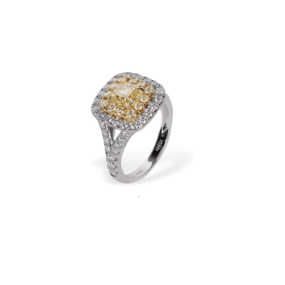 Bague en or blanc, diamants jaunes et diamants blancs