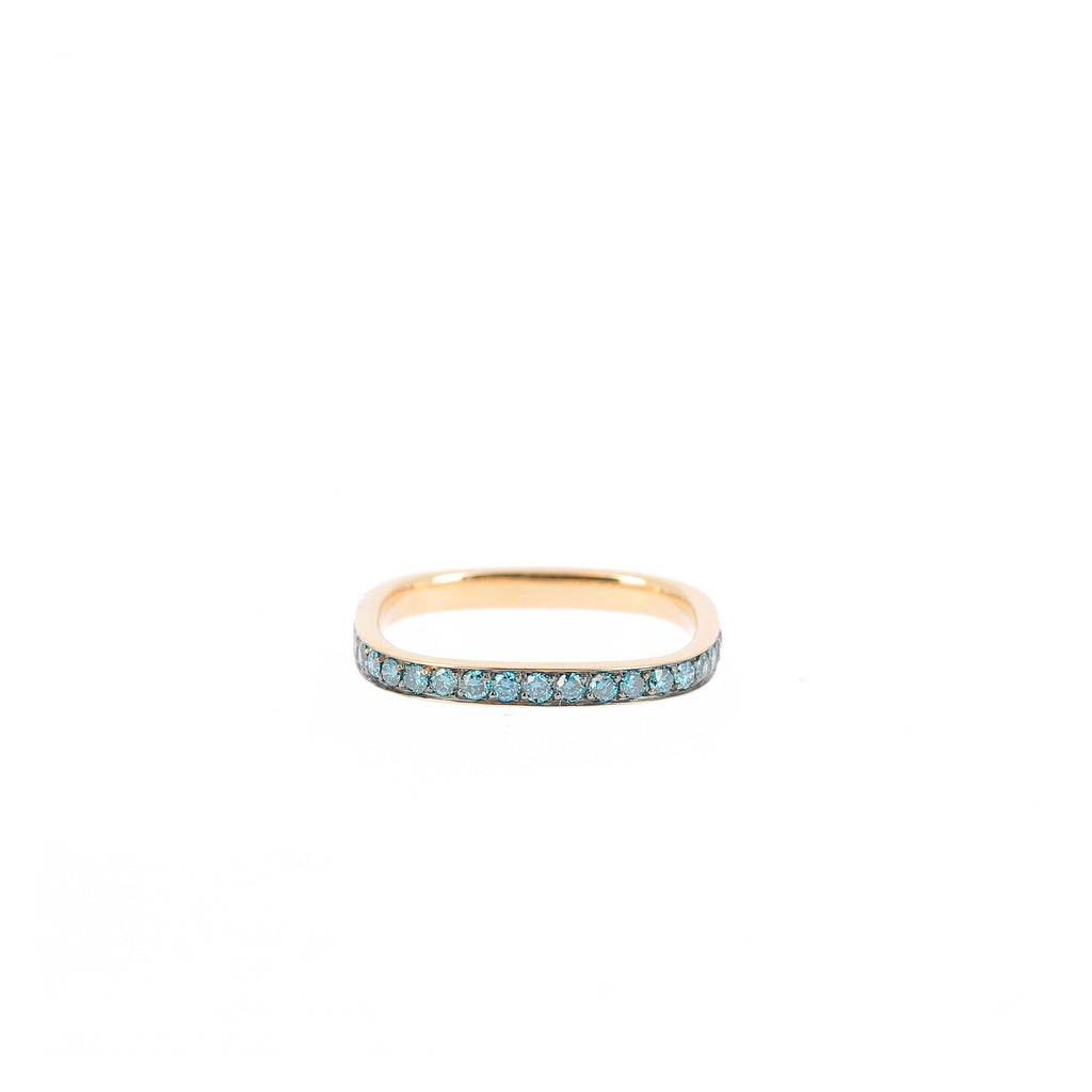 Bague Carré or rose serti demi diamants bleus