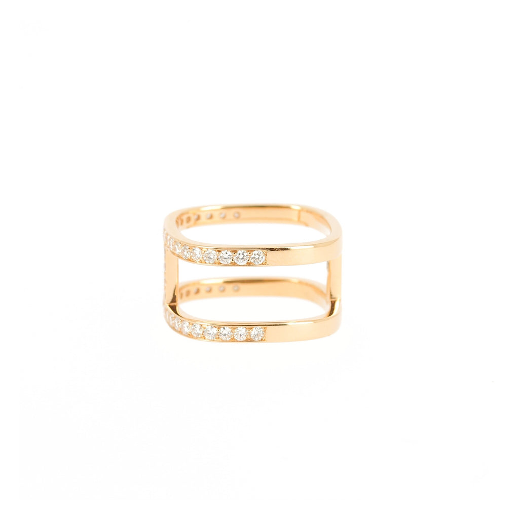 Bague Double Carré or rose serti demi diamants