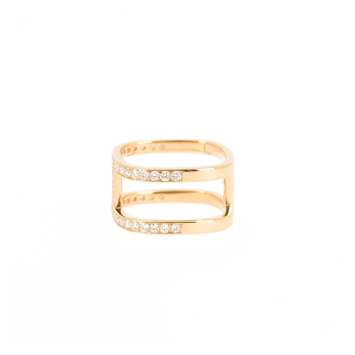 Bague Double Carré or rose serti demi diamants