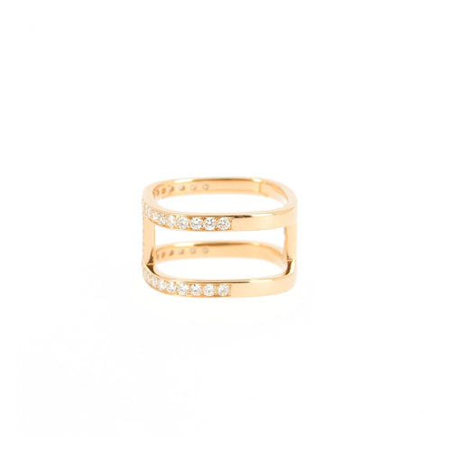 Bague Double Carré or rose serti demi diamants