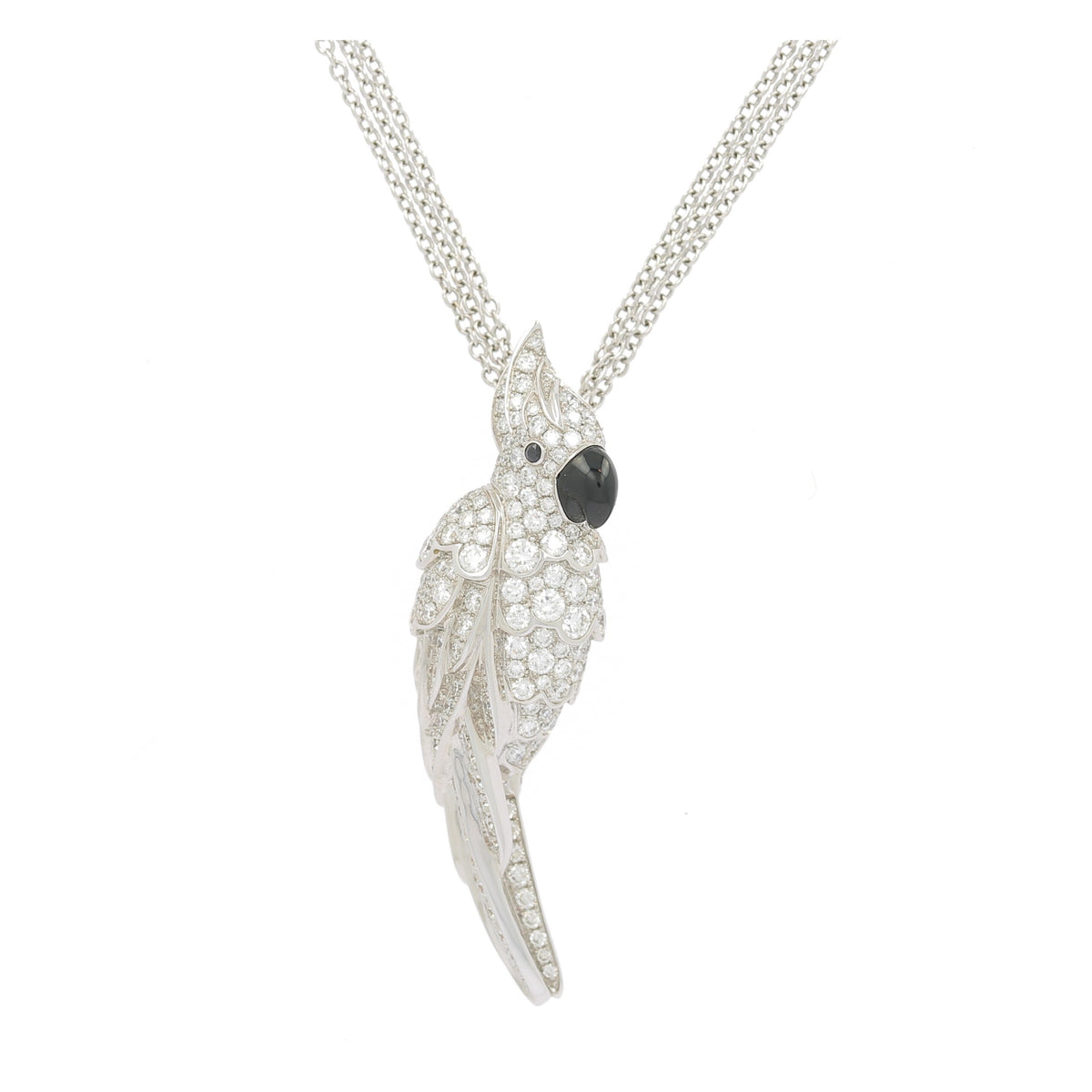 Pendentif Perroquet or blanc serti de diamants