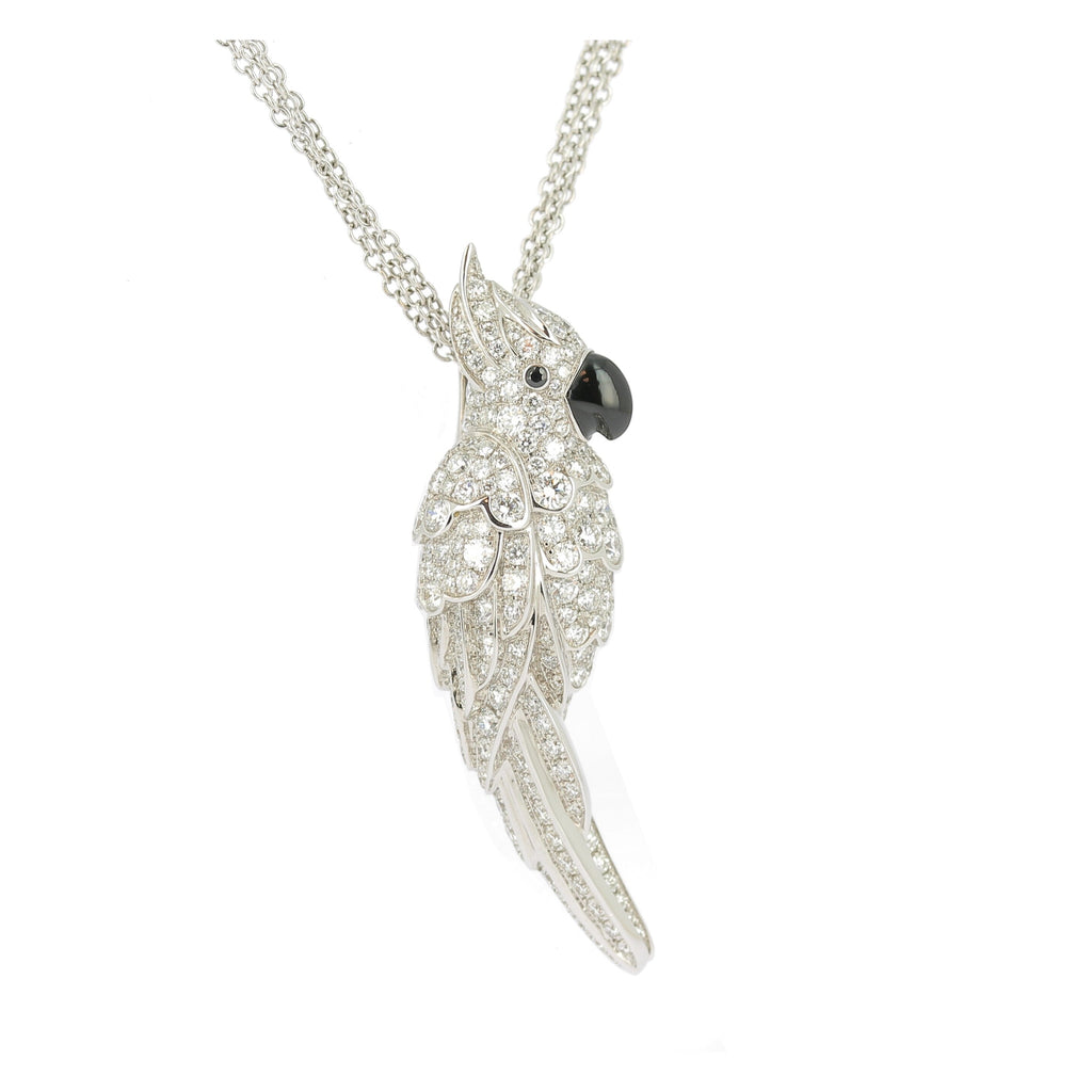 Pendentif Perroquet or blanc serti de diamants