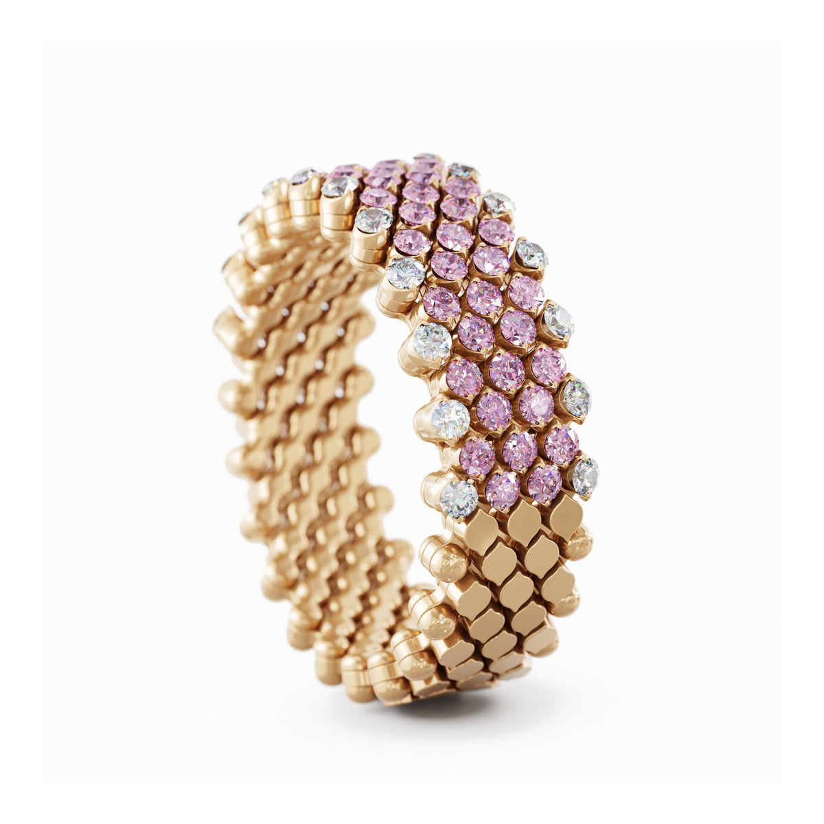 Bague Multitailles Brevetto or rose demi serti saphirs rose et 2 lignes de diamants blanc