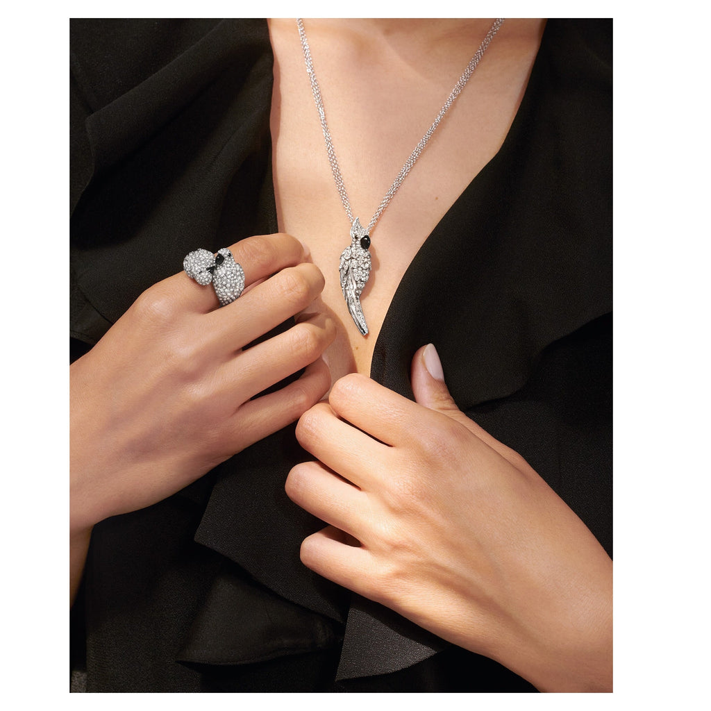 Pendentif Perroquet or blanc serti de diamants
