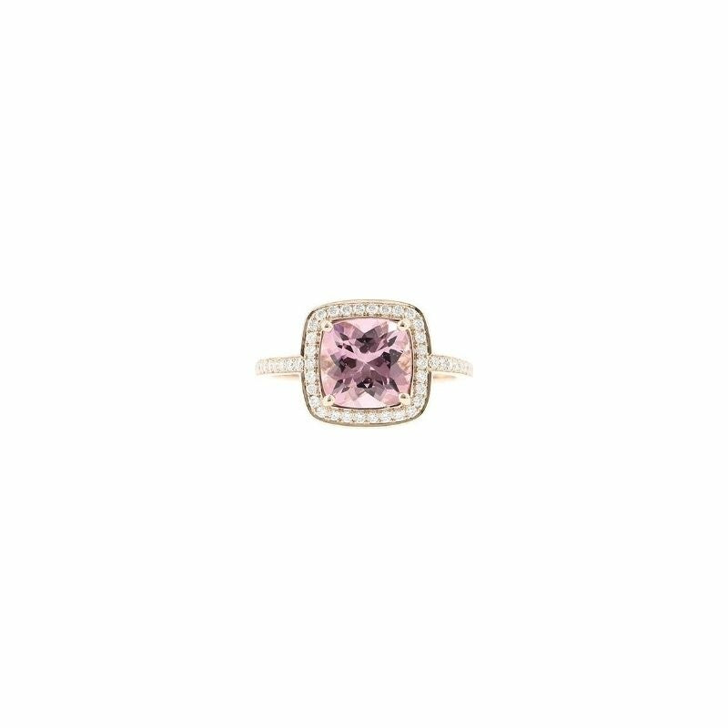 Solitaire en or rose, tourmaline rose et diamants