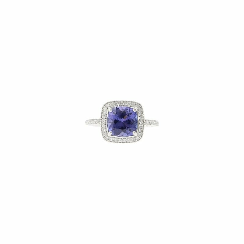 Solitaire en or blanc, tanzanite et diamants