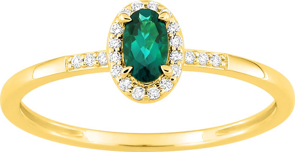 Bague en or jaune 9ct émeraude et diamants de laboratoire 415L12