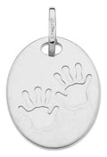 Médaille ovale avec empreintes mains en or blanc 9ct