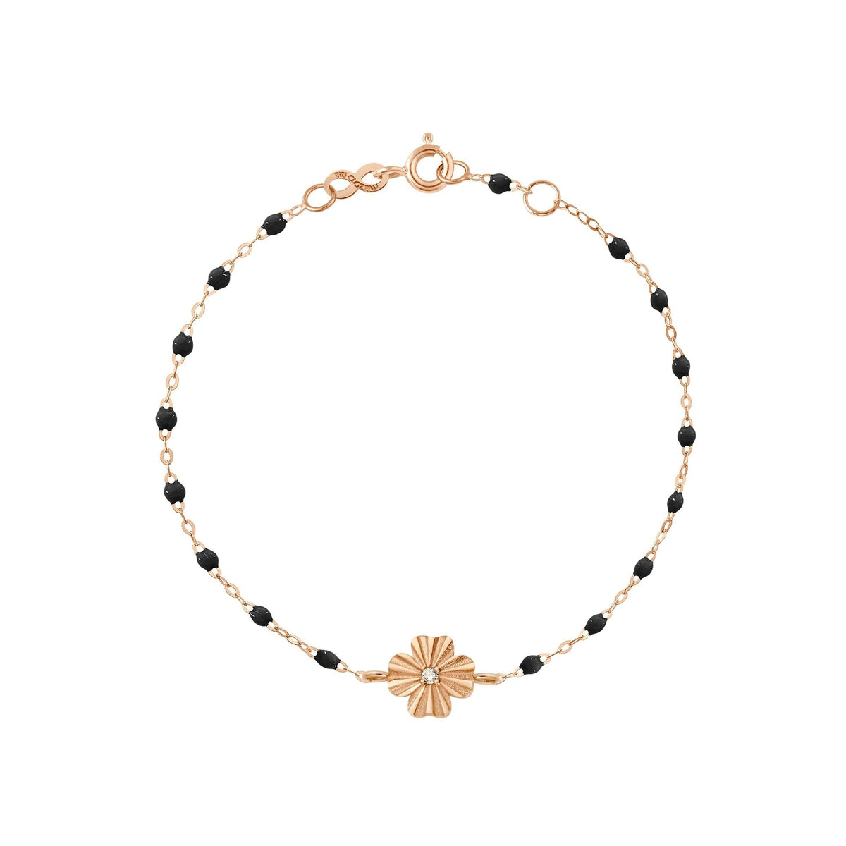 Bracelet Gigi Clozeau Trèfle Lumière en or rose, résine noire et diamant, 17cm