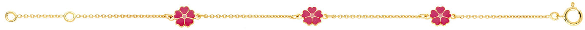 Bracelet enfant avec fleurs fuchsia en or 18ct