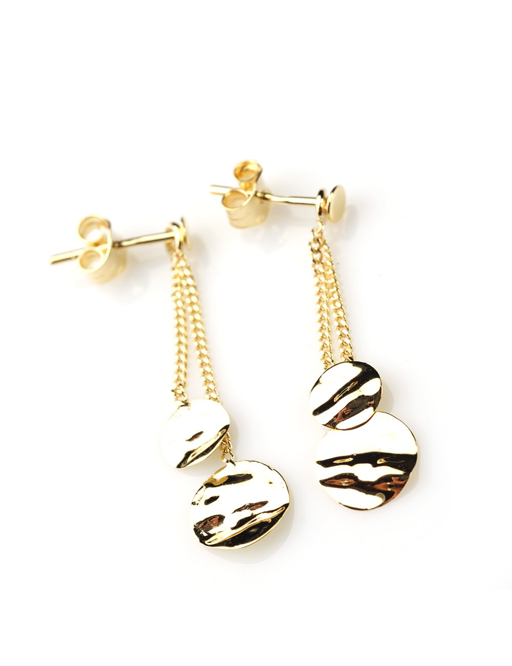 Boucles pendantes en or pastilles froissées 482-124