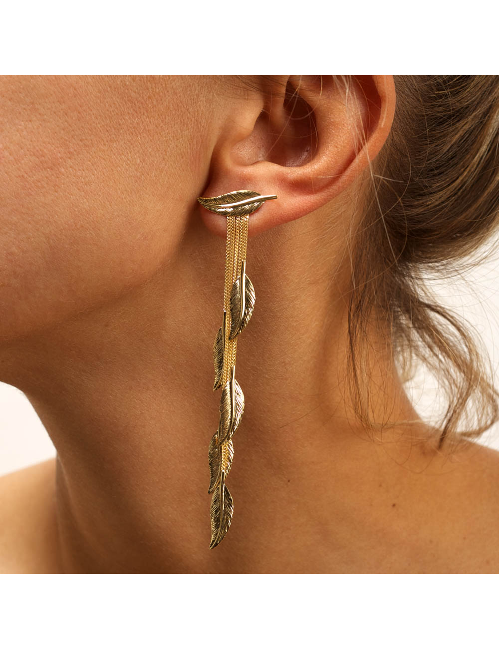Boucles 6 plumes en or jaune 9ct 482-125