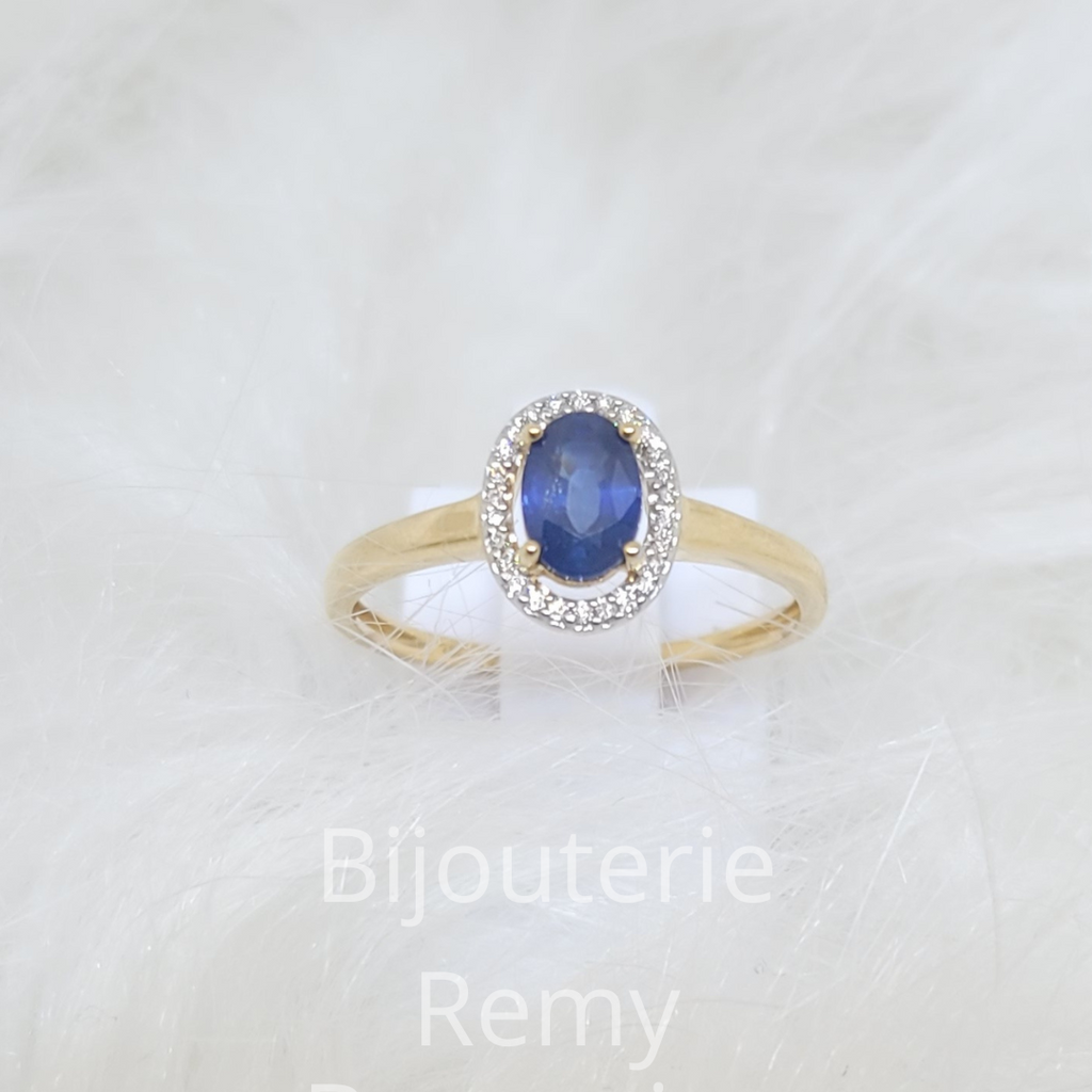 Bague en or jaune 18 ct Saphir et diamants 317-88