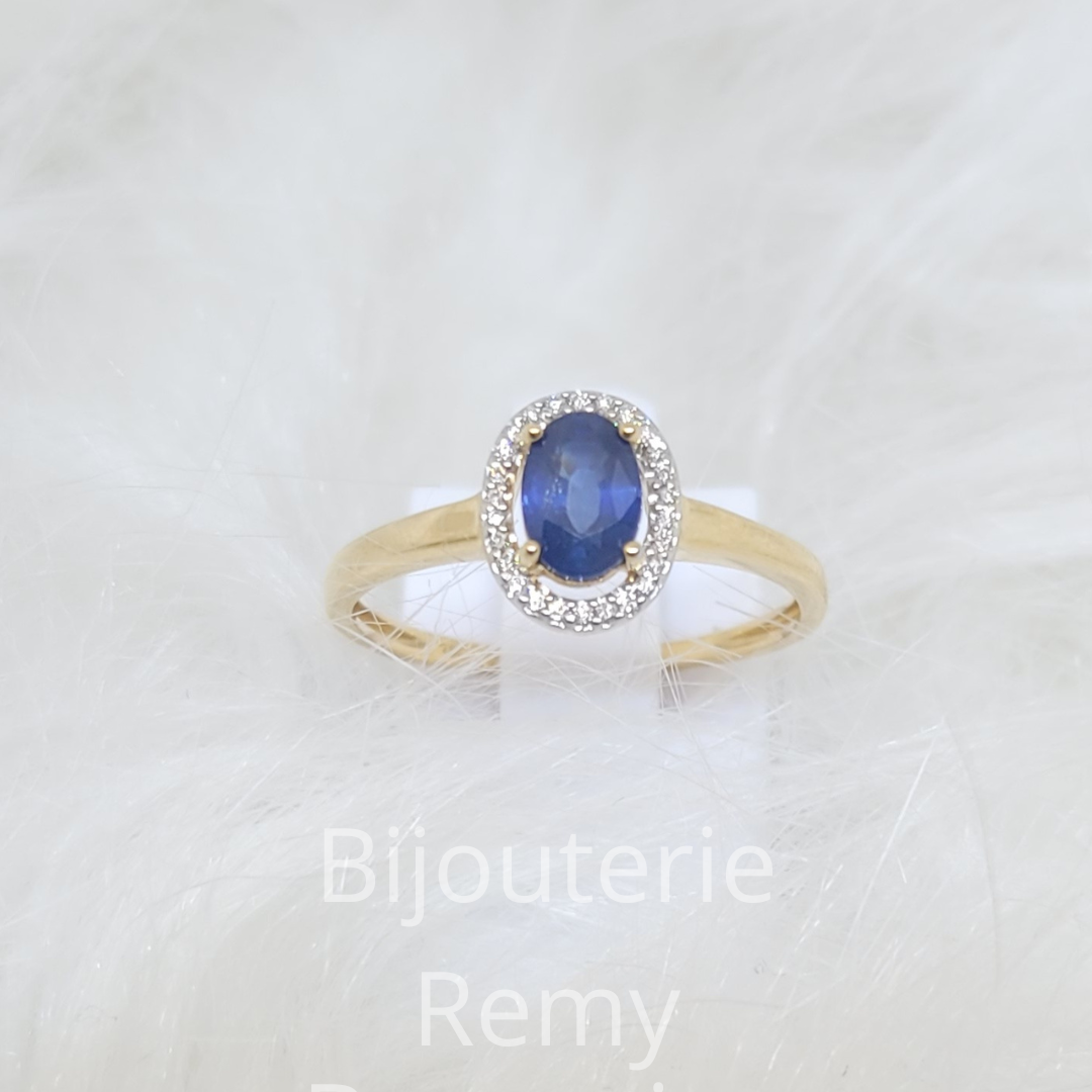 Bague en or jaune 18 ct Saphir et diamants 317-88