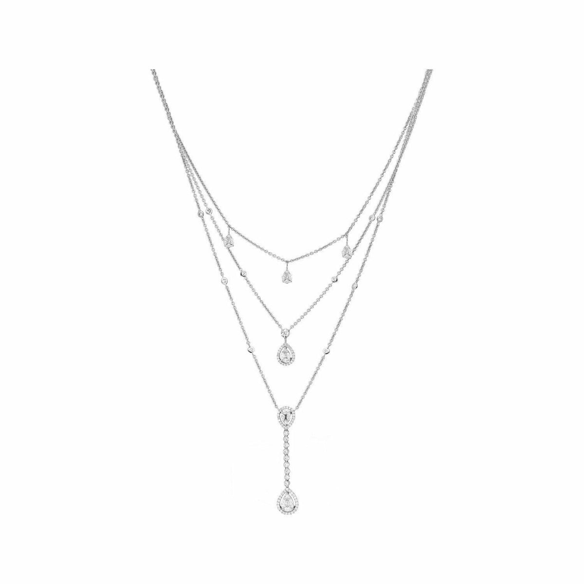 Collier triple rangs en or blanc et diamants