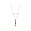 Collier tige arc en ciel en or blanc, saphirs multicolores et diamants
