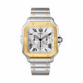 Montre Santos de Cartier Chronographe Modèle extra-large, mouvement automatique, or jaune, acier, bracelets métal et caoutchouc interchangeables