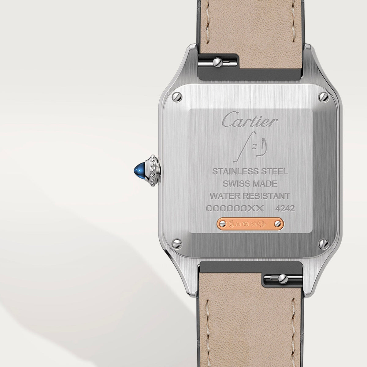 Montre Santos-Dumont Petit modèle, mouvement quartz, or rose, acier, cuir