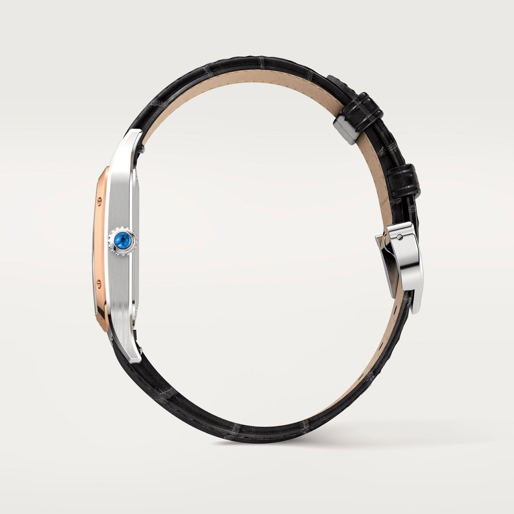 Montre Santos-Dumont Petit modèle, mouvement quartz, or rose, acier, cuir