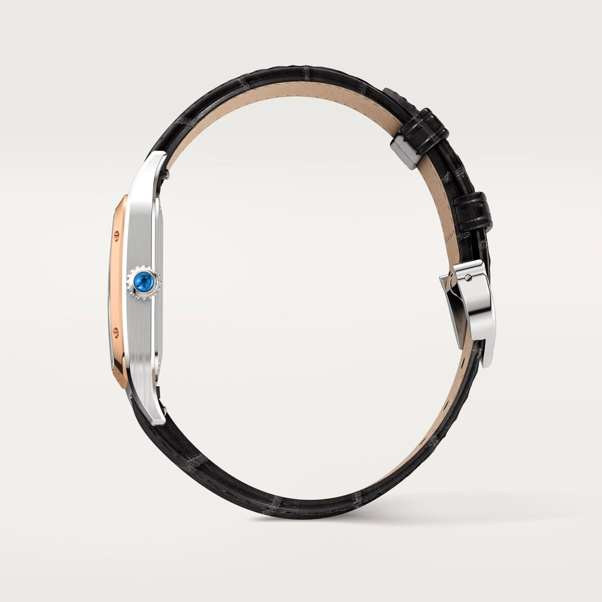 Montre Santos-Dumont Petit modèle, mouvement quartz, or rose, acier, cuir