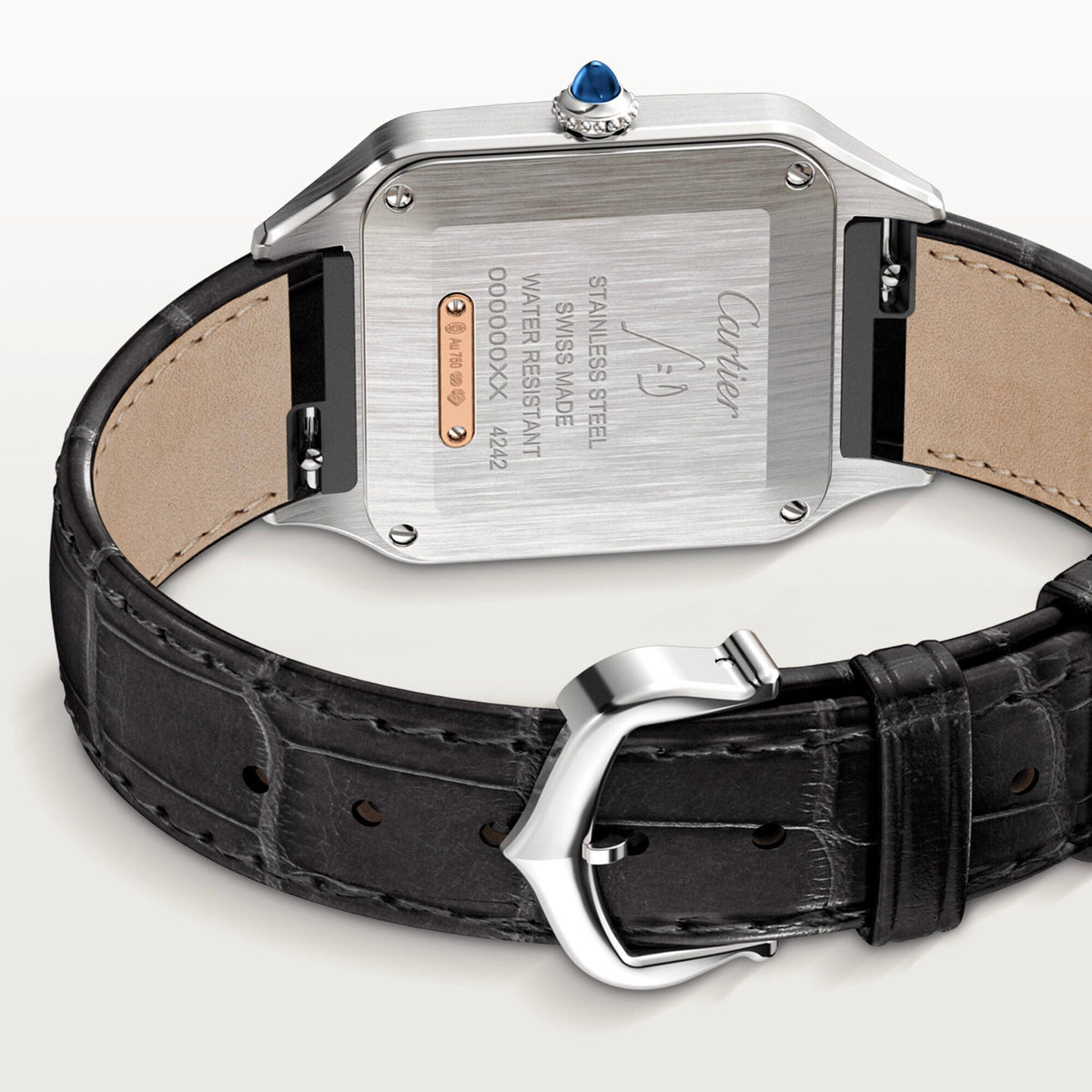 Montre Santos-Dumont Petit modèle, mouvement quartz, or rose, acier, cuir