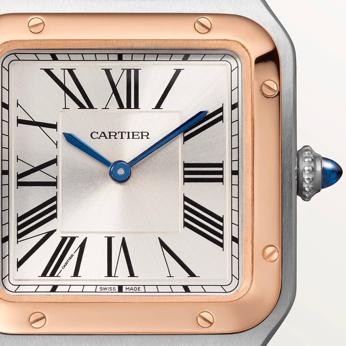 Montre Santos-Dumont Petit modèle, mouvement quartz, or rose, acier, cuir