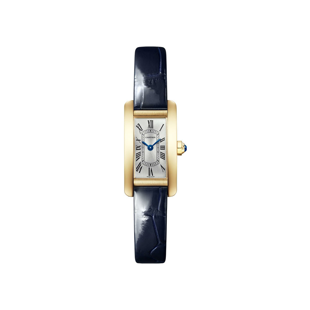 Montre Tank Américaine, Mini modèle, mouvement quartz, or jaune, cuir