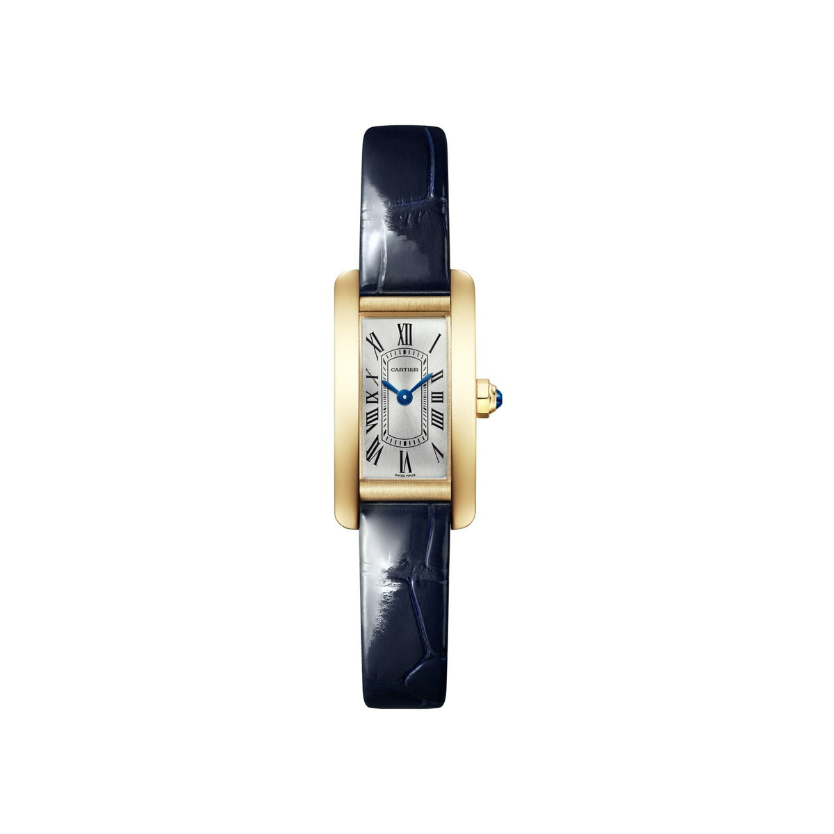 Montre Tank Américaine, Mini modèle, mouvement quartz, or jaune, cuir