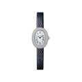 Montre Cartier Baignoire Mini modèle, mouvement quartz, or gris, diamants, cuir