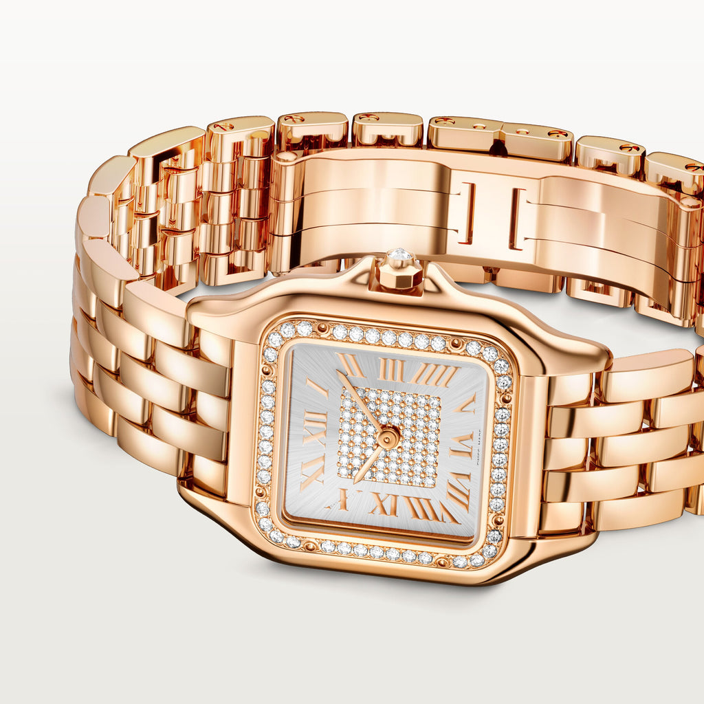 Montre Panthère de Cartier, Moyen modèle, mouvement quartz, or rose, diamants