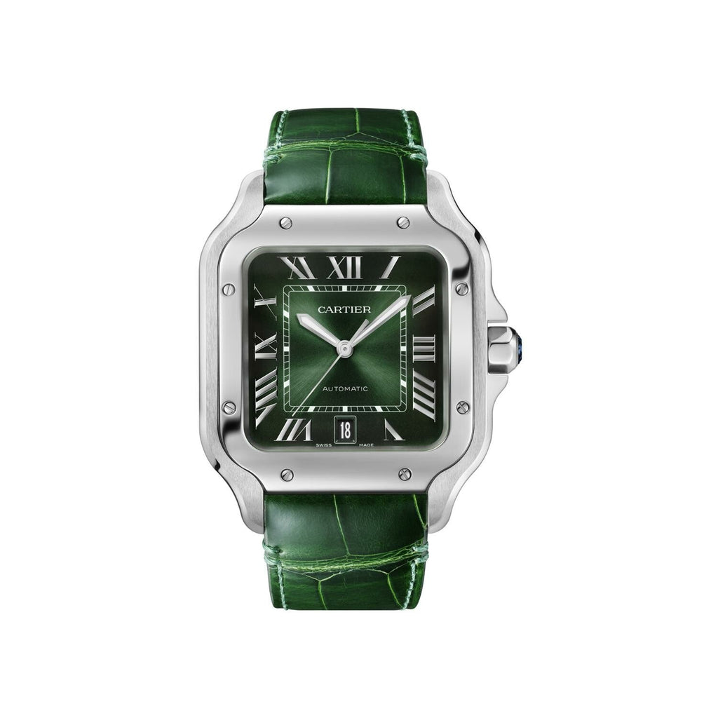 Montre Santos de Cartier, Grand modèle, mouvement automatique, acier, bracelets métal et cuir interchangeables