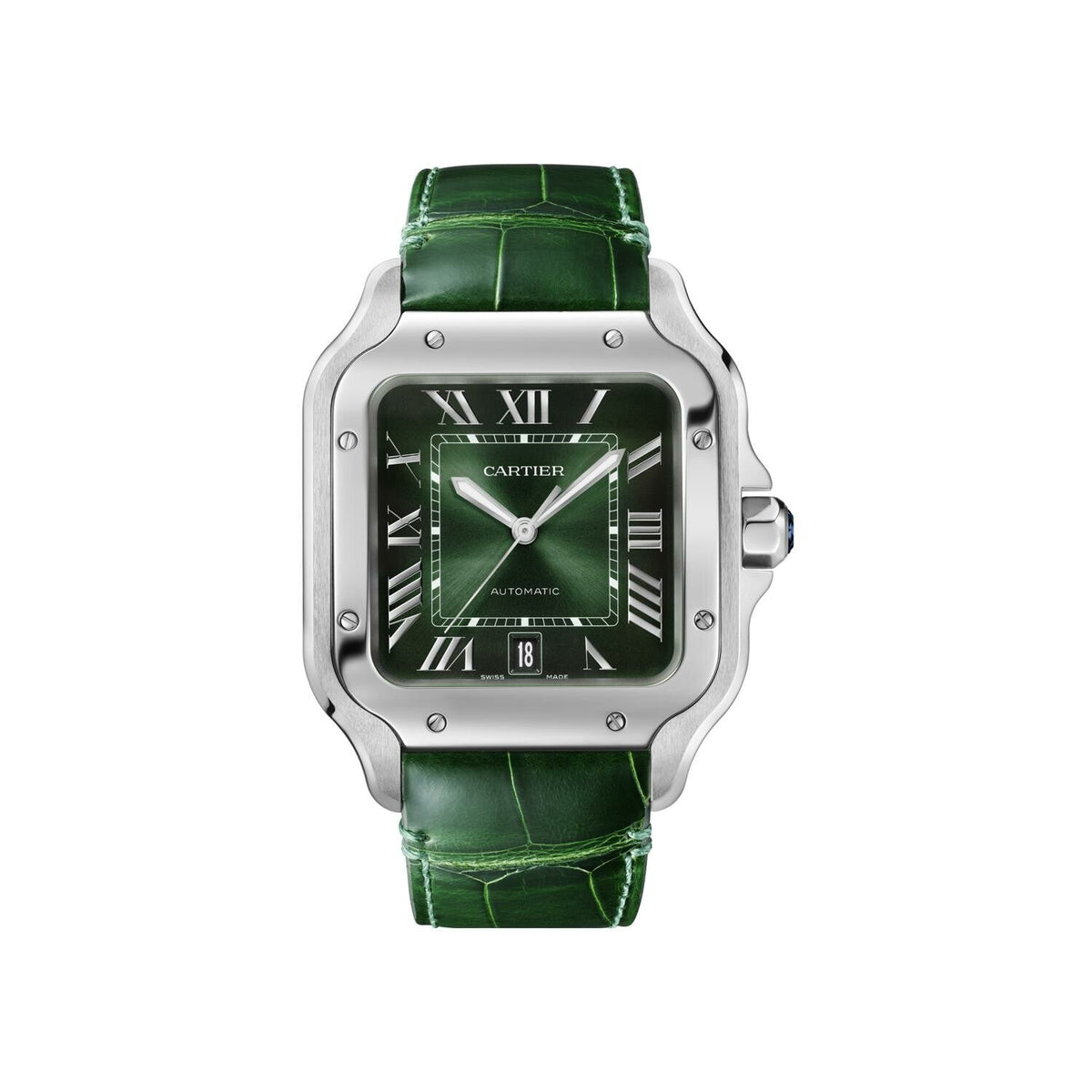 Montre Santos de Cartier, Grand modèle, mouvement automatique, acier, bracelets métal et cuir interchangeables