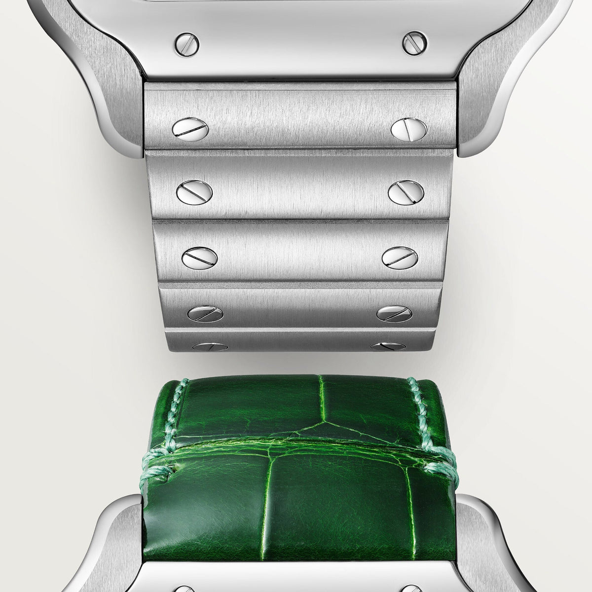Montre Santos de Cartier, Grand modèle, mouvement automatique, acier, bracelets métal et cuir interchangeables
